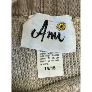 Vintage Ami Plaid Sweater Size 14/15 Cream Beige‎ Batwing Sleeve Knit Top thumbnail 4