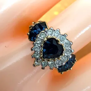 Vintage Nolan Miller Sapphire Blue Heart Crystal Ring Gold Tone thumbnail 2