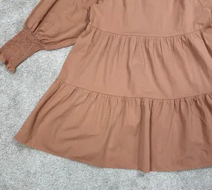 Bohme Makayla Mini Dress Smocked Balloon Sleeve Button Ruffle Tiered in Clay S thumbnail 11