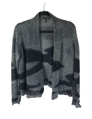 Eileen Fisher Womens Open Front Gray & Black Cardigan XXS Mohair Alpaca Blend thumbnail 1