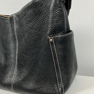 Kate Spade Black Pebbled Leather HandBag 2 Outside pockets, cloth interior thumbnail 3