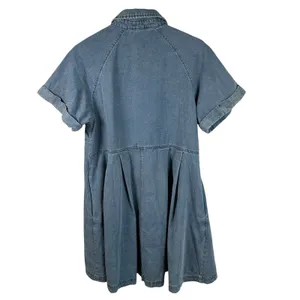 Entro Denim Dress Sz S Button Down Mini Blue Cotton Babydoll Pocket NWT thumbnail 3