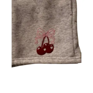 White Fox Boutique Grey Cherry Graphic Bow Sweat Shorts, Size XL thumbnail 3