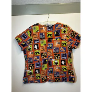 ScrubStar Halloween Scrub Top XL Ghost Pumpkin Black Cat Nurse Cotton Fun thumbnail 4