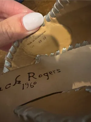 Jack Rogers White and Silver Patterned Leather Slide Sandals thumbnail 5
