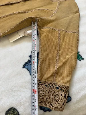SMH Boutique Tan Perforated Leather Crochet Flower Jacket Boho Western NWT Small thumbnail 7