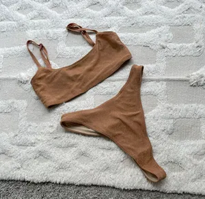 Oh Polly Gold Glitter High Waisted High Cut Brazilian Bikini Set thumbnail 3