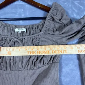Madewell Ribbed Square Neck Keyhole Tie‎ Long Slv Crop Top Medium Brown Hipster thumbnail 8