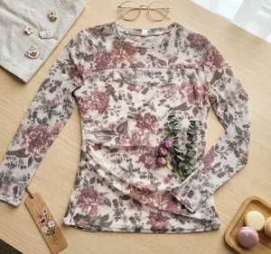 Maurices NWT Women's XL Floral Mesh Ruched Long Sleeve Top Blouse Neutral Pink‎ thumbnail 1