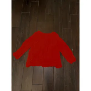 Vintage Embroidered Boho Blouse Large Orange Red Textured Linen Blend Peasant thumbnail 6
