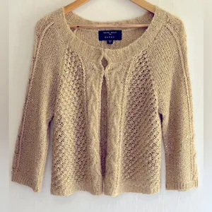 Fever Women’s Hand Knit Beige Sequin Cottagecore Casual Cardigan Size L thumbnail 1