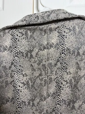 She + sky Snake-Print Cropped Moto Jacket in Taupe/Black size medium thumbnail 4