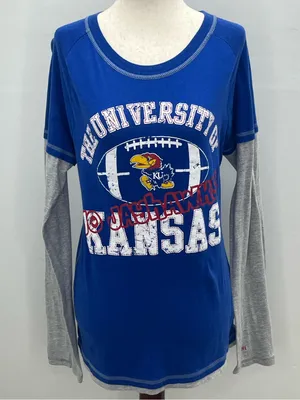 Soffe Kansas Jayhawks Football Women’s Layered Look Graphic Long Sleeve Shirt XL thumbnail 1
