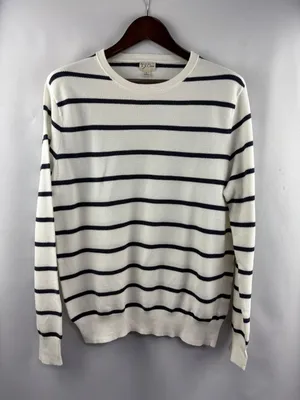 Women’s J.Crew Large White w/ Navy Stripes Crewneck Sweater thumbnail 1