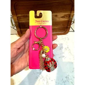 Juicy Couture crystal red ladybug bag charm red bright yellow sunflower keychain thumbnail 2