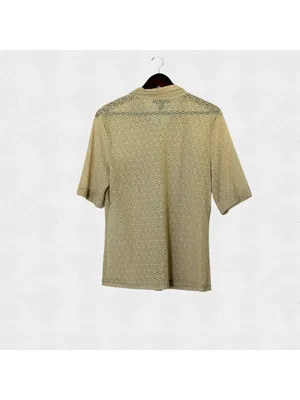 Style & Co Beige Lace Short Sleeve Collared Button Down Top Large Vacation Beach Tan Shirt thumbnail 2