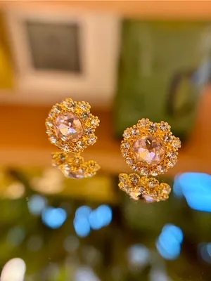 New S925 Silver Post Pink Round Crystal Sunflower Stud Earrings thumbnail 3