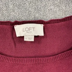 LOFT Outlet Burgundy Lace Sleeve Sweater Top Women's Medium Knit Crew Neck thumbnail 3
