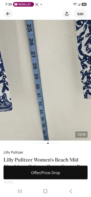 Lilly Pulitzer Women's Beach Mid Rise Linen Palazzo Pants Oyster Bay Blue White thumbnail 4