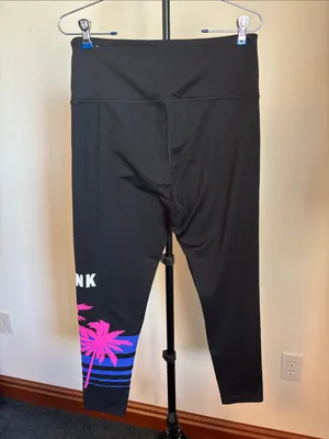 PINK Victoria's Secret Black Leggings with Pink Palm and Blue Stripe thumbnail 2