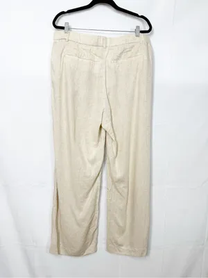 Abercrombie & Fitch Sloane Linen Blend Tailored Wide Leg Pant Tan Ecru Beige thumbnail 3