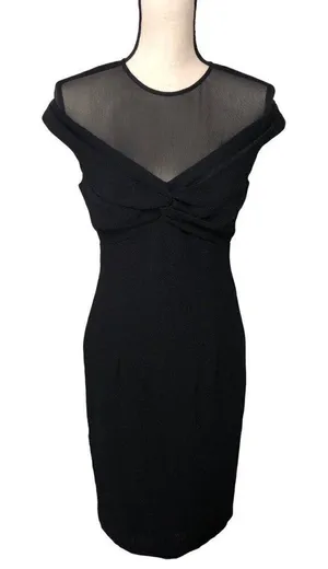 David Meister Dress Size 4 Black Sheer Top Short Sleeve Chic Classic USA thumbnail 1