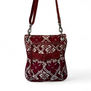 Fossil‎ Red Floral Canvas Leather Trim Crossbody Bag Small Messenger Purse thumbnail 3