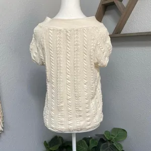 Caslon Cream Cable Knit Short Sleeve Cardigan Button Sweater Y2k Boho Academia thumbnail 4