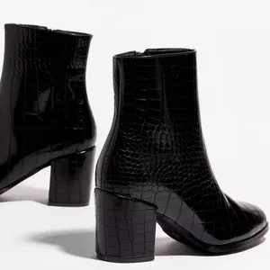 Nasty Gal Croc Embossed Block Heel Meadow 2 Ankle Boots Size 8 thumbnail 2