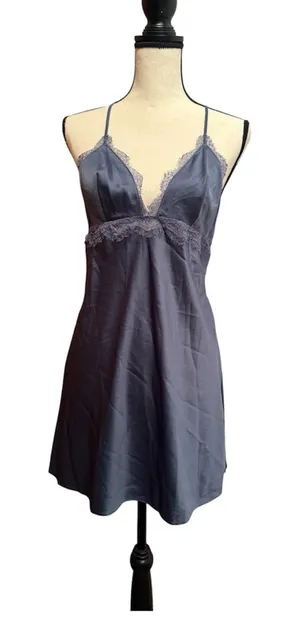 Victoria's Secret Satin Slip pullover lace Gray large adjustable straps lingerie thumbnail 1