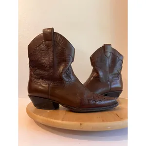 90s Nine West Brown Western Genuine Leather Point Toe Boot Size 7.5 Brazil Made thumbnail 16
