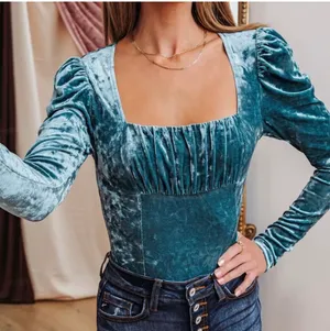 Vici New - Dina Velvet Puff Sleeve Top - Teal thumbnail 2