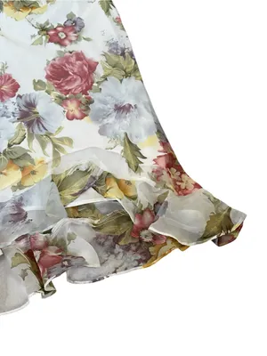 Vintage Chiffon Floral Midi Skirt Ruffle Hem Fairycore Feminine Romantic Cottage thumbnail 4