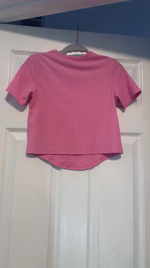 Pink Ribbed Short Sleeve Top Size XS thumbnail 2