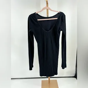 We The Free Black Long Sleeve V Neck Thermal Dress Size Large thumbnail 6