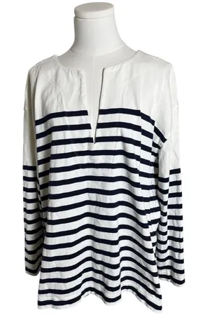 J.Crew Nautical Striped Cotton Tunic Split‎ Neck Oversized Top Preppy S thumbnail 1