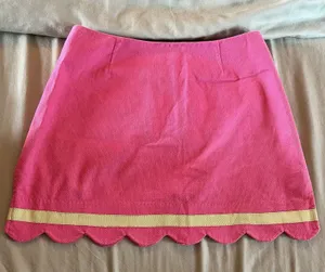Lilly Pulitzer Stretch Mini Skirt Pink - size 6 Vintage Scalloped W Green Trim thumbnail 1