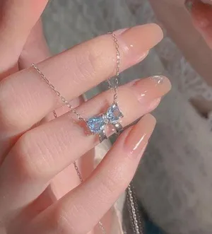 Blue Bow Necklace Silver thumbnail 1