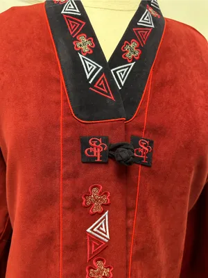 Faux suede tribal jacket with embroidery Red Size L thumbnail 7