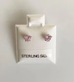 925 Sterling Silver Pink Heart Earring Studs thumbnail 1