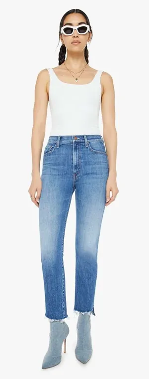 Mother High Waisted Ankle Step Fray Jeans in Loafers and Lassos thumbnail 1