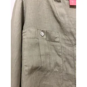 Isaac Mizrahi Women’s Large Linen Button Down Long Sleeve Casual Shirt Green thumbnail 4