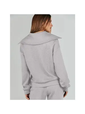 Prinbara Womens Oversized Quarter Zip Pullover Sweatshirt NWT Gray Size L thumbnail 3