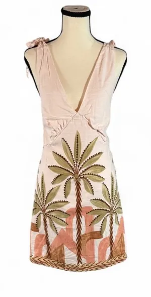 Petal + Pup Resort Summer Palm Tree Embroidered Linen Blend Dress Sz M thumbnail 1