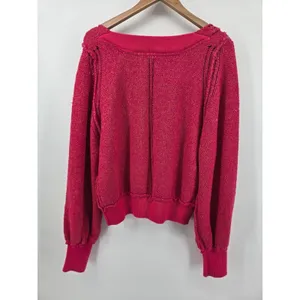 Free People Sweater Womens L Pink Moonbeam Pullover V-Neck Balloon Sleeve Knit‎ thumbnail 3