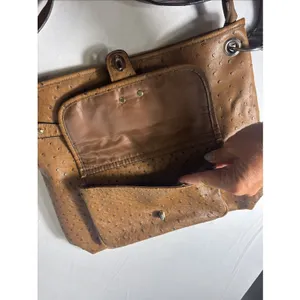 Bueno‎ Faux Ostrich Leather Shoulder Bag Cognac Satchel Purse Crossbody thumbnail 4