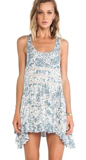 Intimately Free People White Blue Floral Voile Lace Trapeze Swing Tunic Dress thumbnail 1