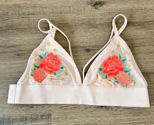 Victoria's Secret PINK| Pale Pink Sheer Triangle Bralette with Neon Floral Embroidery thumbnail 1