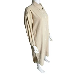 GGUHHU Womens Small Beige Shirt Dress Oversized Button Front Midi Tunic thumbnail 2