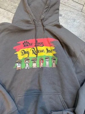 Gildan Heavy Blend Unisex Large One Love Dog Rescue Hoodie Sweatshirt Grey thumbnail 2